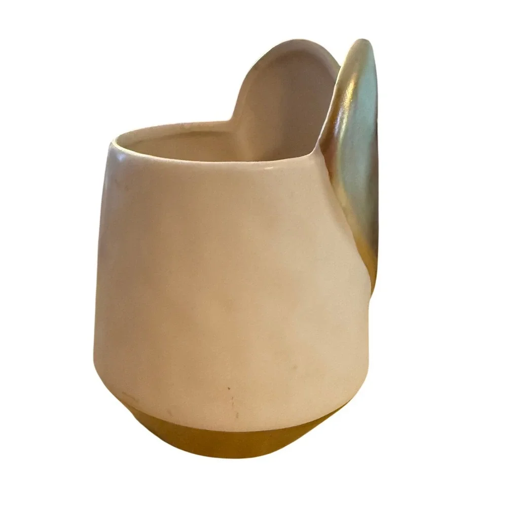 Burton + Burton White Ceramic‎ Vase with Gold Heart & Base 6.5 Inch